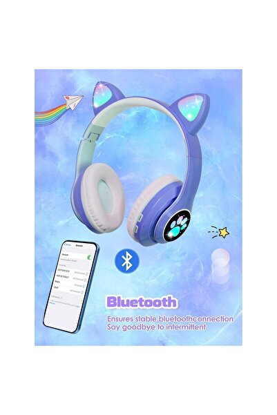 VALA Wireless Headphones with Cat Ears, Bluetooth, RGB Lights, Noise Cancellation, Microphone, Bass,
