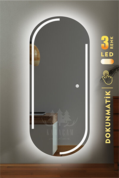 KaraçamDekor Lazer Kumlamalı Ledli Oval Boy Aynası