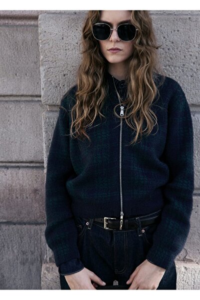 MANGO Woman Kareli fermuarlı hırka