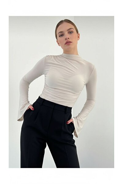 peri tower New Season Μπεζ άμμος μαζεμένη ισπανική μπλούζα μανίκι