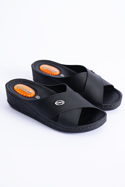 POLOMİA Çift Şeritli Ortopedik Kalın Tabanlı Topuk Dikeni Jelli Rahat Ev Terliği-Lara