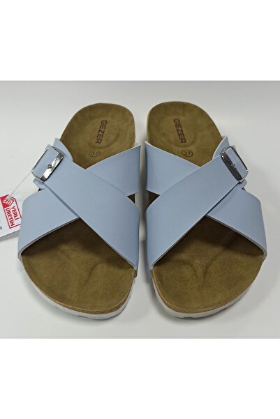 GEZER Birken Model Anatomical Sole Adjustable Cross Banded Ice Blue Unisex Daily Slippers