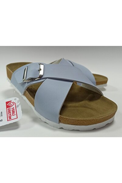 GEZER Birken Model Anatomical Sole Adjustable Cross Banded Ice Blue Unisex Daily Slippers