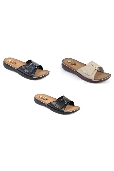 GEZER Papuci de zi cu talpă pentru masaj ortopedic cu gel Velcro pentru femei