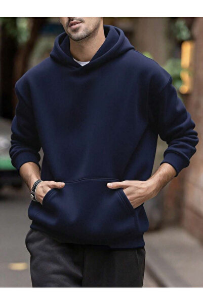 Relax family xf Men's Solid Color Hooded Sweatshirt Oversize Cotton Lined 3 Thread Winter Anti-Pilling