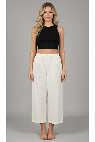 By Piera Γυναικείο έξυπνο παντελόνι σε σχήμα φούστας, βαμβακερό εκρού μέχρι τον αστράγαλο