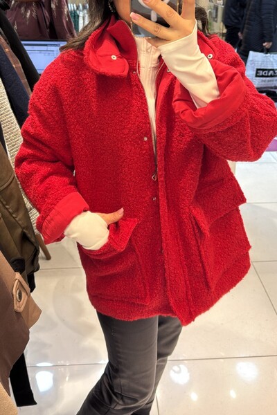 Suziş Textured Booklet Stand-Up Collar Coat Key36913