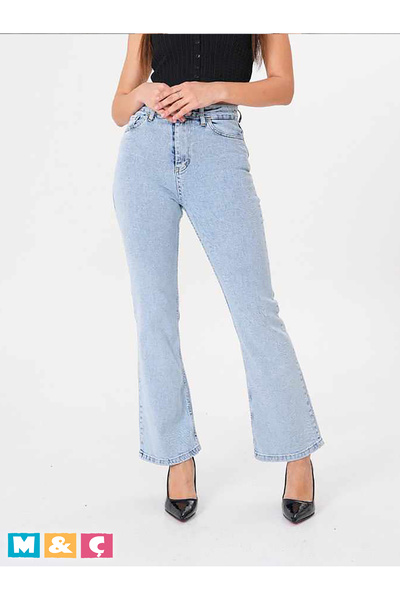 jansogroup - بنطلون جينز نسائي أزرق ثلجي مغسول بأرجل إسبانية من قماش الليكرا