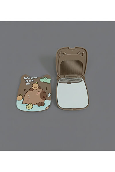 Puffly Hediyelik Capybara (Kapibara) Taraklı Ayna Cep Aynası Makyaj Aynası Sevgiliye Arkadaşa Doğum günü hediyesi
