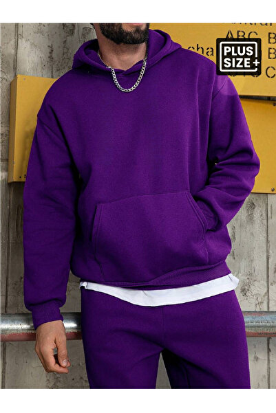 Relax family xf Men's Solid Color Hooded Sweatshirt Oversize Cotton Lined 3 Thread Winter Anti-Pilling