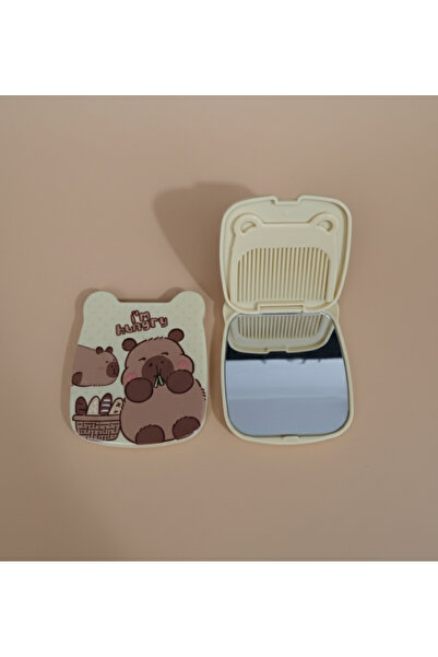 Puffly Hediyelik Capybara (Kapibara) Taraklı Ayna Cep Aynası Makyaj Aynası Sevgiliye Arkadaşa Doğum günü hediyesi