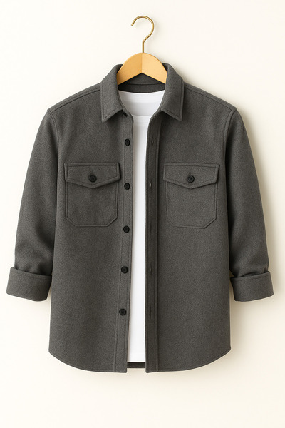 mavisima erkek giyimi Men's Gray Cashmere Lumberjack Style Shirt Jacket – Comfortable Fit New Season Winter Fashion Trend