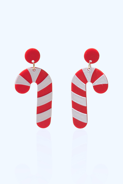 Happiears Yılbaşı Baston Şeker Kırmızı Beyaz Özel Tasarım Küpe (Candy Cane)