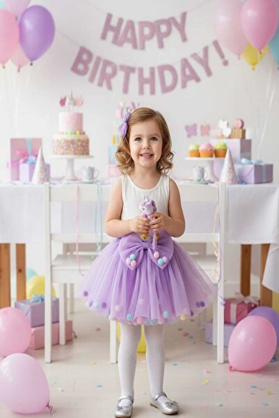 punicha Kız Çocuk Ponponlu Astarlı Lila Tütü Etek