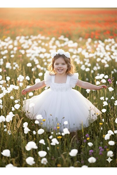 TREND NATURAL Kız Çocuk Tül Abiye Elbise Özel Gün Parti Doğum Günü (6 Ay 1 Yaş 2 Yaş 3 Yaş 4 Yaş)