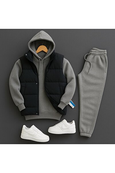 THEGENTMAN Men's 3 Thread Tracksuit with a down Vest (Soft Puff Fabric)