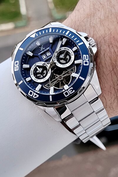 Daniel Klein Kadranı Lacivert Kordonu Gümüş Renk Otomatik Takvimli Hediye Pak...