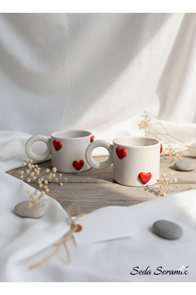 seda seramik 2 Pieces Handmade Heart Coffee Cup Mug Cup 200 Ml.