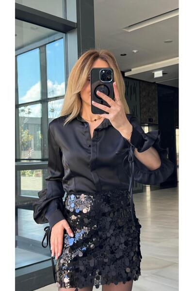 FEMİAS Black Sleeves Shirt with Flywheel Detail