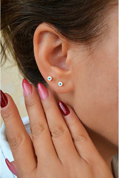 Mu Minamu أقراط العين الزرقاء الصغيرة مع خرز العين الزرقاء المطلي بالمينا الب...