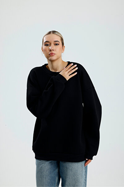 BAİA COLLECTION Black Crew Neck Basic Sweatshirt