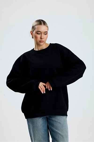 BAİA COLLECTION Black Crew Neck Basic Sweatshirt