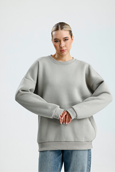 BAİA COLLECTION Gray Crew Neck Basic Sweatshirt