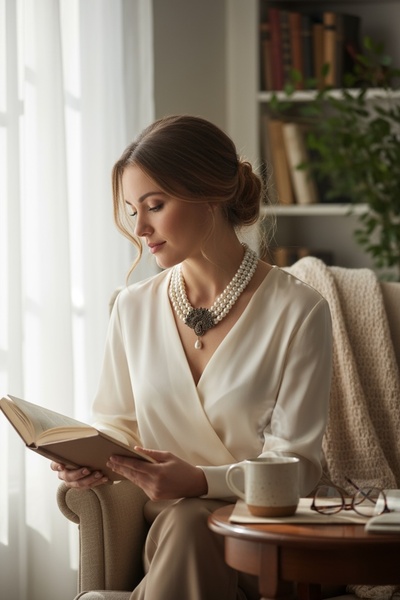 FAYRA ACCESSORIES Tavuskuşu Motifli Taşlı İnci Kolye