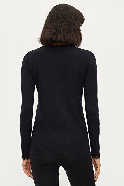 Bross Women's Lace Long Sleeve Black Undershirt 1033