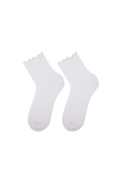 Bross Women's Cotton Elasticless 2-Piece White Socks