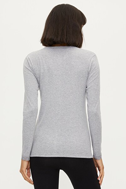Bross Women's Lace Long Sleeve Gray Undershirt 1033