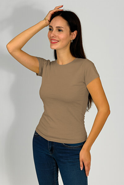 Betimoda Дамски боди с къс ръкав и кръгло деколте, цвят норка