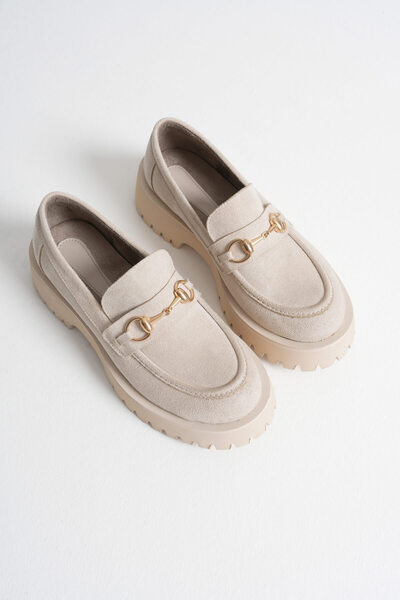 Zerenyus Doria Premium Buckle Детайлни бежови суедни обувки от велур