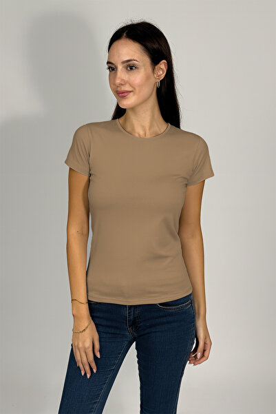 Betimoda Дамски боди с къс ръкав и кръгло деколте, цвят норка