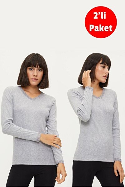 Bross Women's 100% Cotton 2-Piece Undershirt 1033 Gray