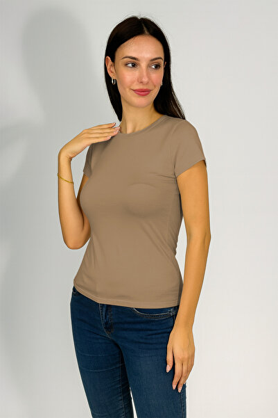 Betimoda Дамски боди с къс ръкав и кръгло деколте, цвят норка