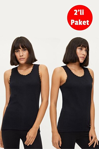 Bross Women's 100% cotton 2-pack lace tank top 1034 black