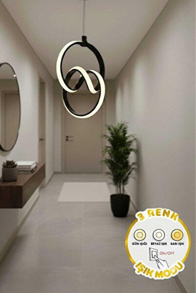 Ece Aydınlatma Orko Siyah Kasa,3 Renk Led Işıklı Salon,antre,mutfak Için Led Avize