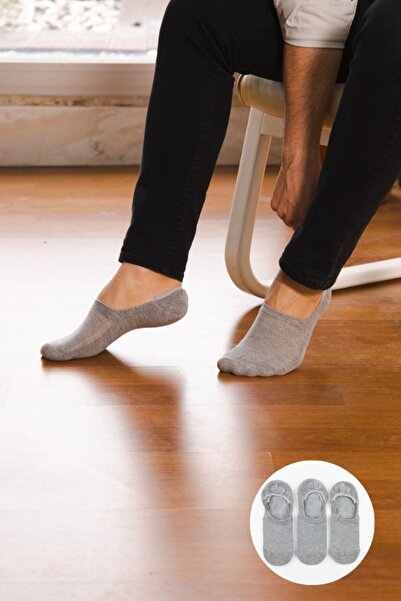 Bross 3 Pack Gray Invisible Heel Silicone Ballerina Socks