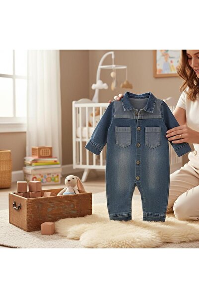 Necix's Basic Baby Denim Jumpsuit with Pockets