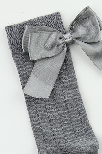Bross Bow Gray Children's Knee Socks