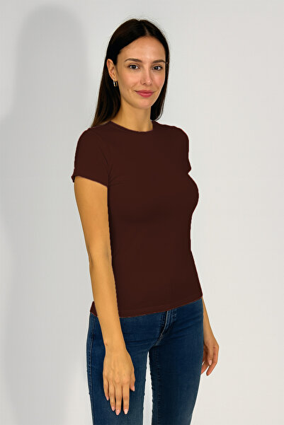 Betimoda Дамско боди с къс ръкав и кръгло деколте, кафяво