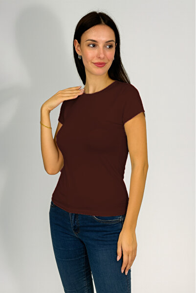 Betimoda Дамско боди с къс ръкав и кръгло деколте, кафяво