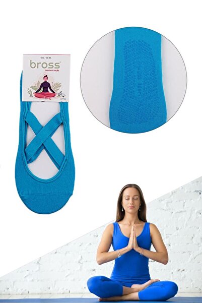 Bross Women's Blue Non-Slip Sole Yoga Socks