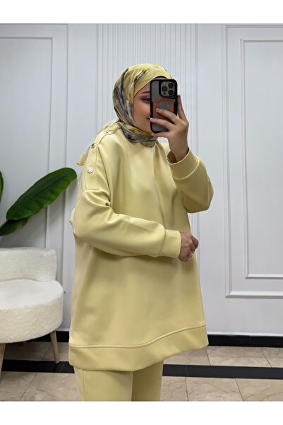 Miraydın Butik Women's Buttoned Pants Double Scuba Suit M52817 - Yellow