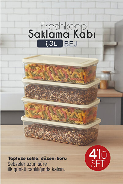 bizimevde 4-Piece Storage Container 1.3 Liter Deep Freezer Microwave Compatible