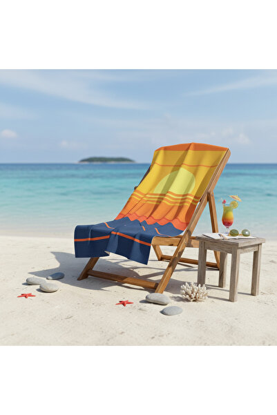 BETHA منشفة شاطئ قطنية بنمط شمس مخططة – تصميم منقوش – 75x150 سم 121025