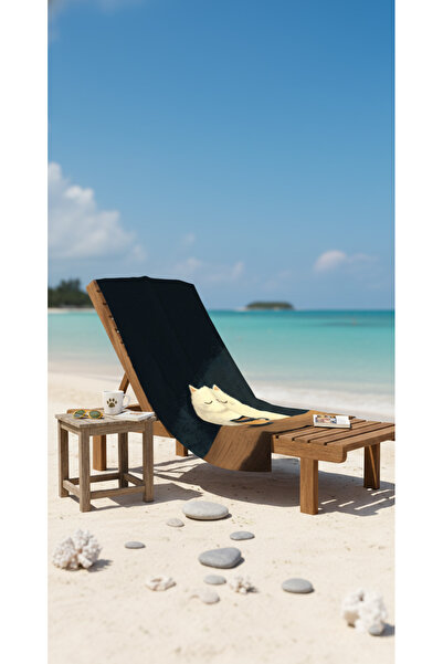 BETHA Sleepless Cat Patterned Cotton Beach Towel – Patterned Design – 75X150 cm