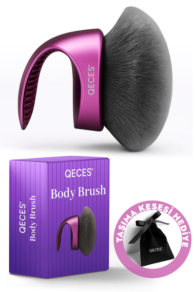QECES Vücut Makyaj Fırçası Büyük Oval Kabuki Brush Yumuşak Kıllı | Taşıma Keseli