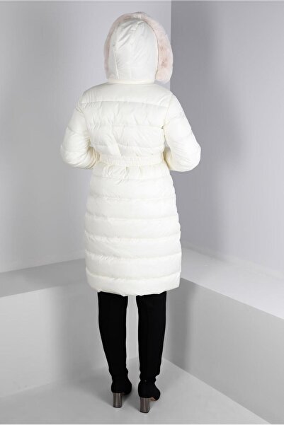Alvina INFLATABLE COAT WITH HOODED FUR AND BELT 90327